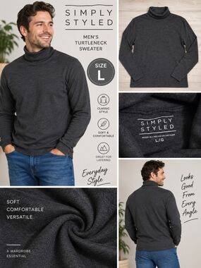 Simply styled mens large grey turtleneck sweater #33